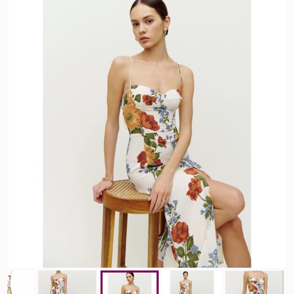 Reformation White Floral Midi Dress